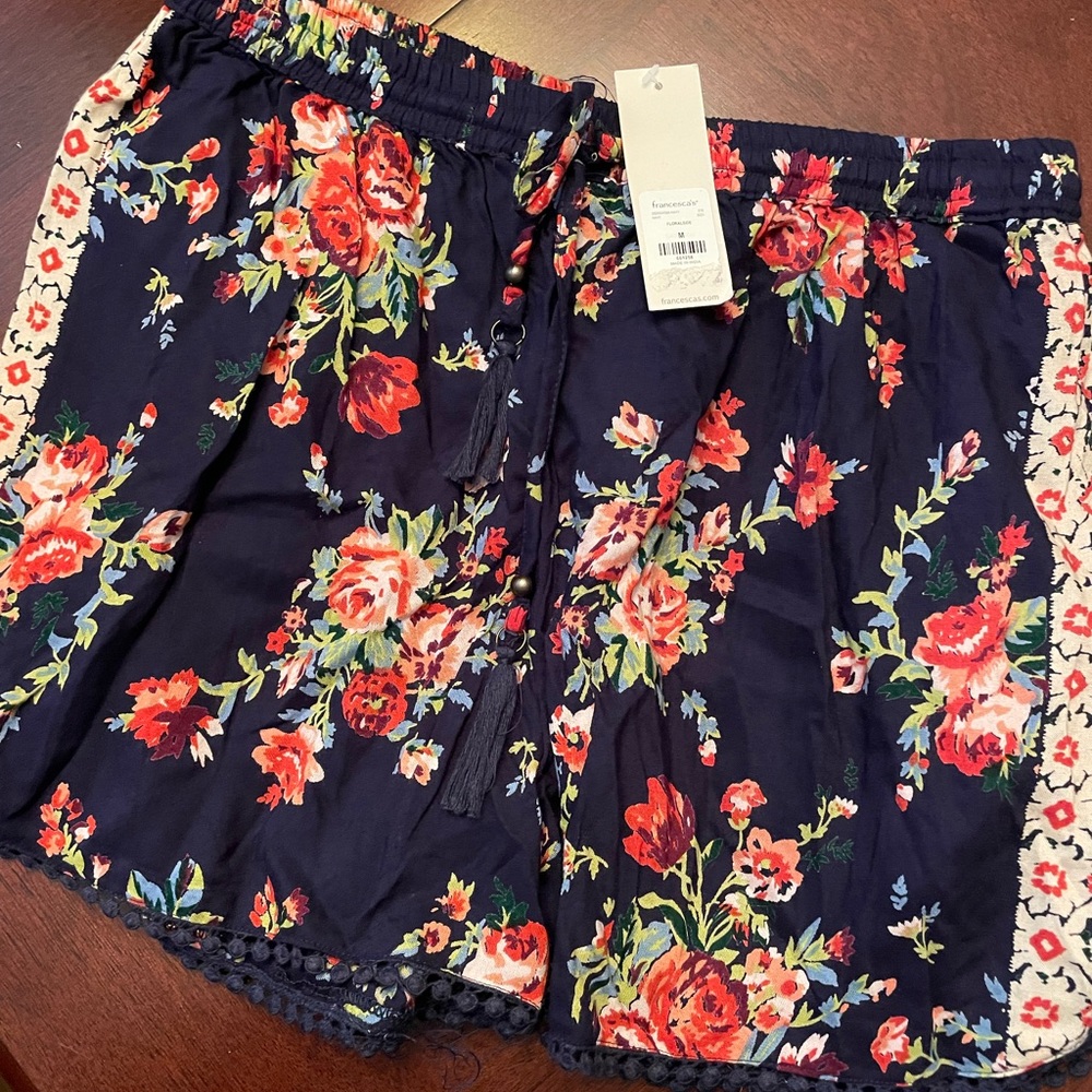 NWT blue floral drawstring shorts SzM
